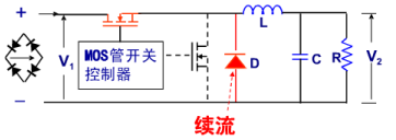 開關電源降壓電路中起到續(xù)流作用的快恢復二極管