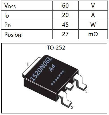 N溝道增強型20A/60V MOSFET