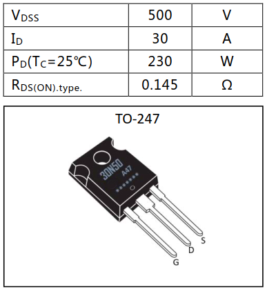 N溝道增強(qiáng)型30A/500V MOSFET