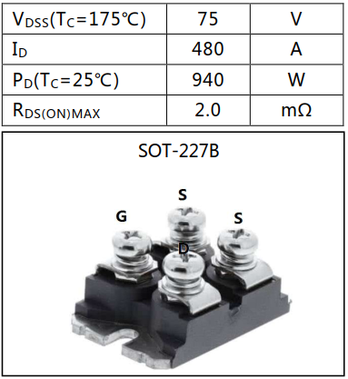 N溝道增強(qiáng)型480A/75V MOSFET