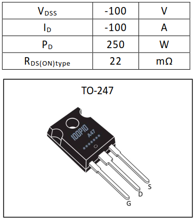 100A/100V大電流P溝道MOSFET