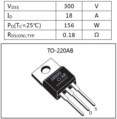 N溝道增強(qiáng)型18A/300V MOSFET