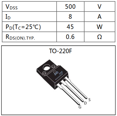 N溝道增強(qiáng)型8A/500V MOSFET