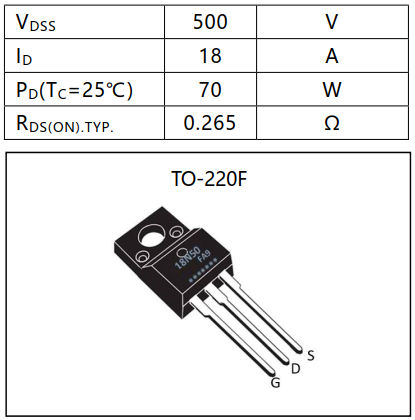 N溝道增強(qiáng)型18A/500V MOSFET