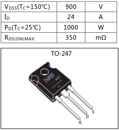 N溝道增強型24A/900V MOSFET