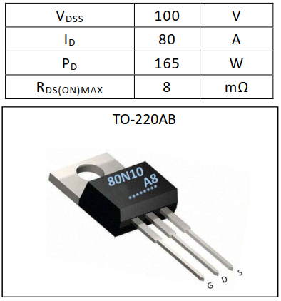 N溝道增強型80A/100V MOSFET